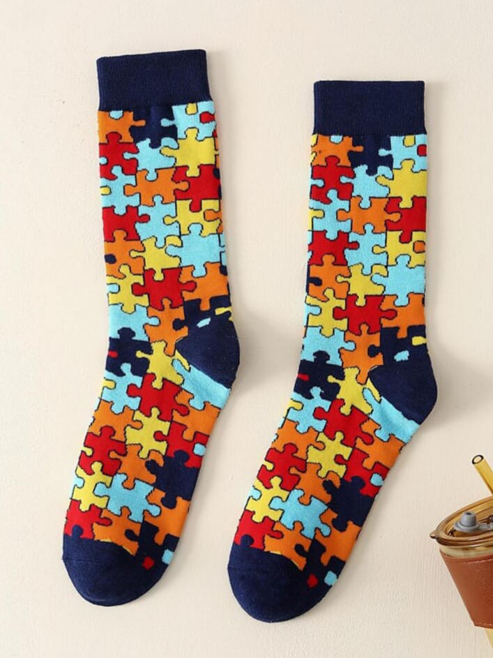 THEPAIR Men's Puzzle Print Fashionable Crew Socks